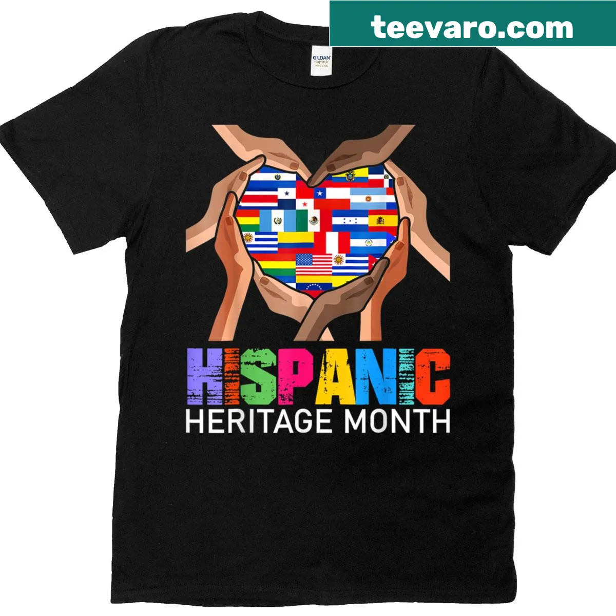Heart design with Latino flags illustration t-shirt — on a men's t-shirt