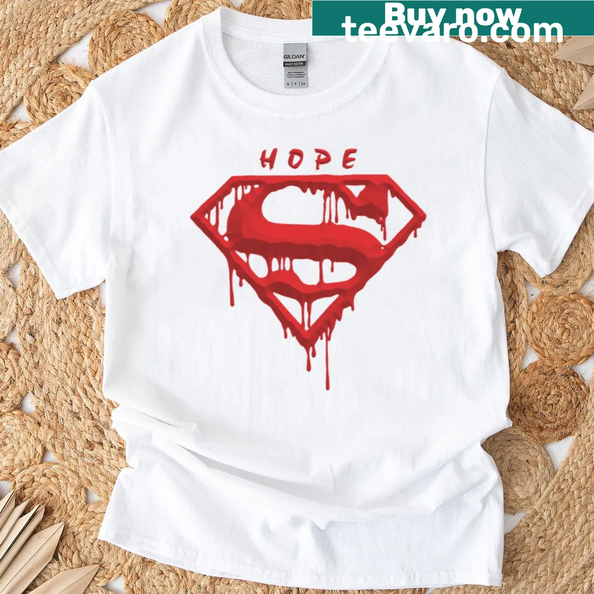 Grunge-style hero emblem with hopeful typography — on a men's t-shirt