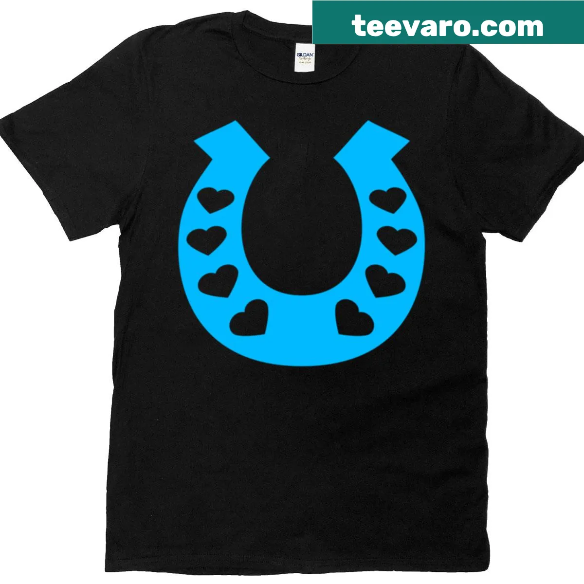Illustrated horse and hearts design for riders — on a men's t-shirt