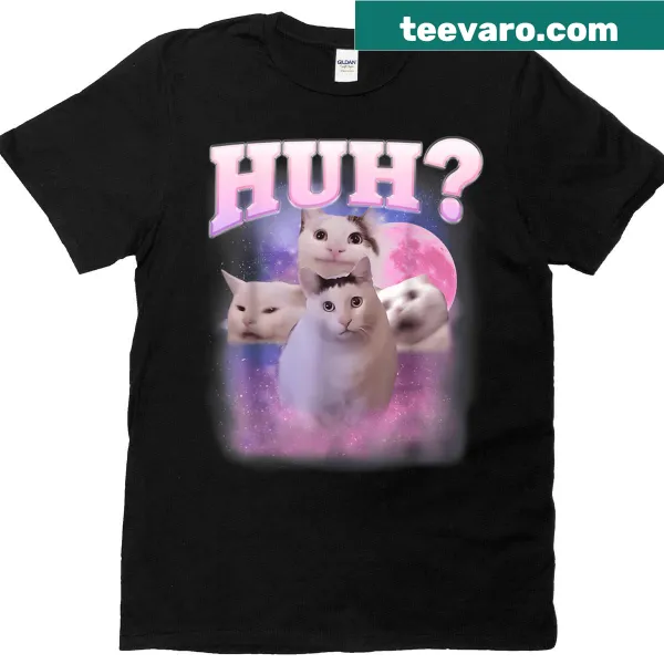 Funny chonky cat graphic T-shirt with humorous expression