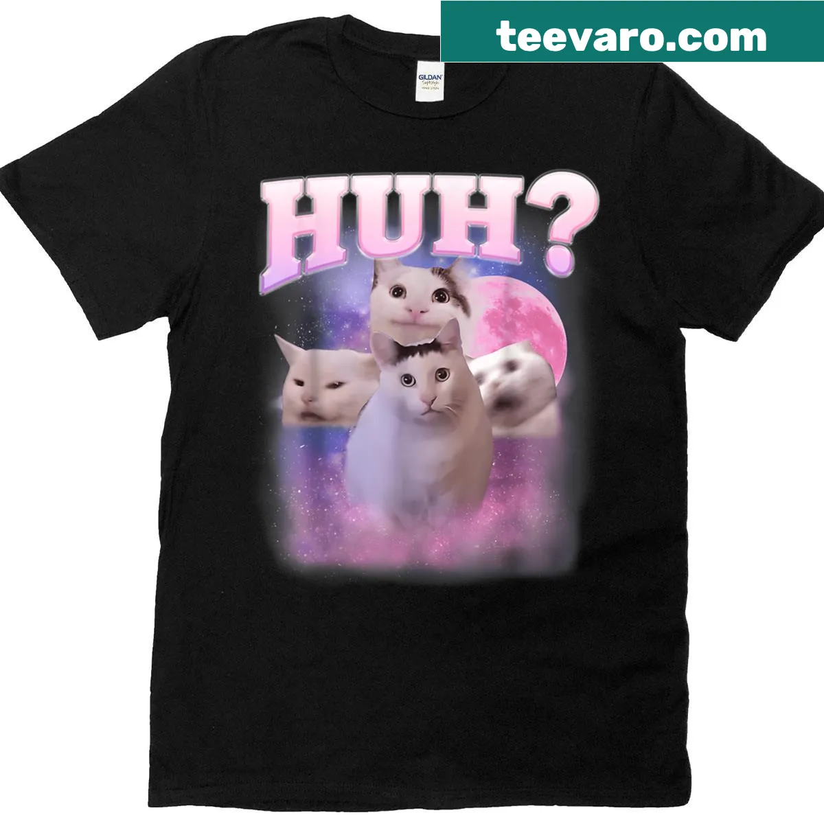 Funny chonky cat graphic T-shirt with humorous expression — on a men's t-shirt