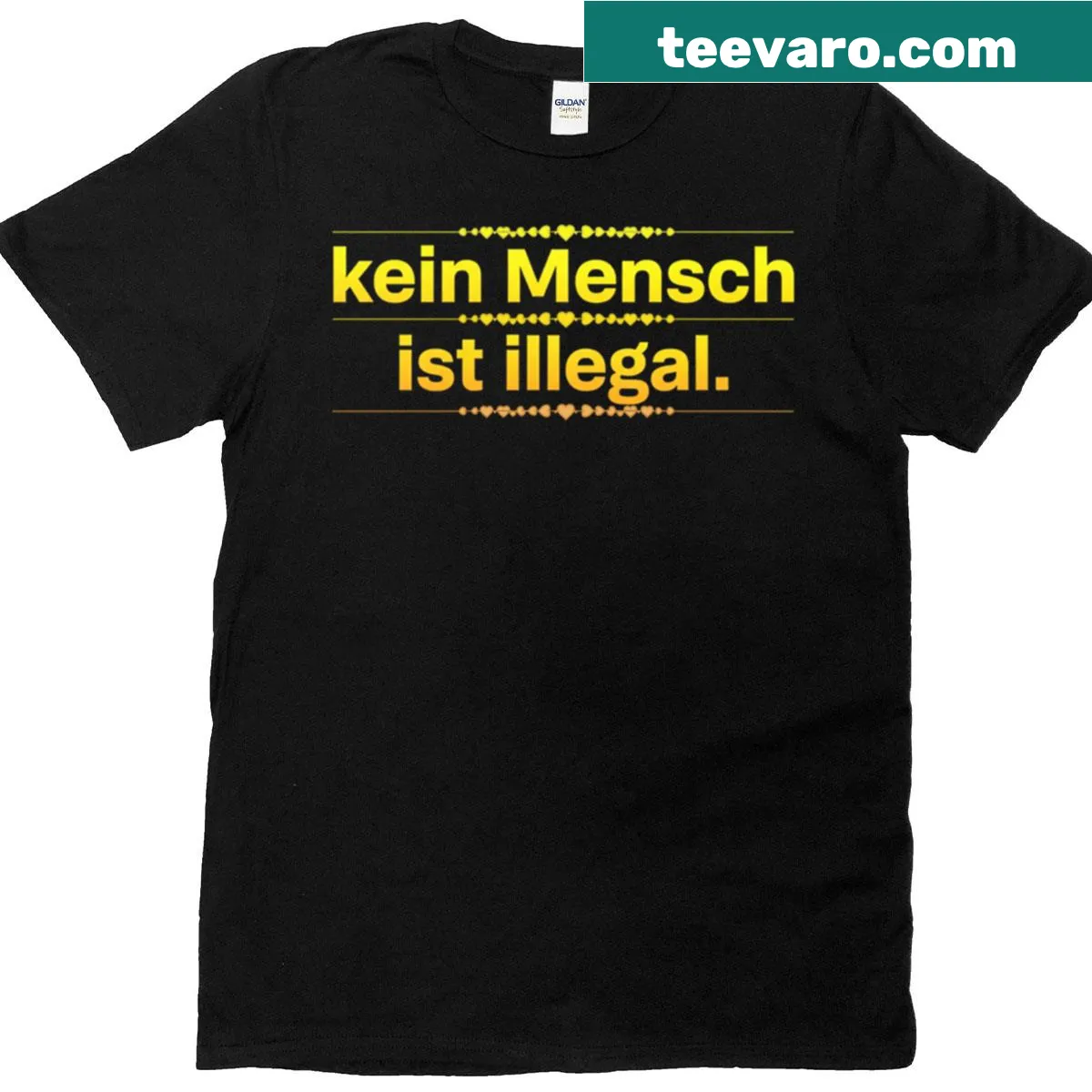 Typographic shirt with the message 'Humanity Across Borders' in elegant lettering — on a men's t-shirt