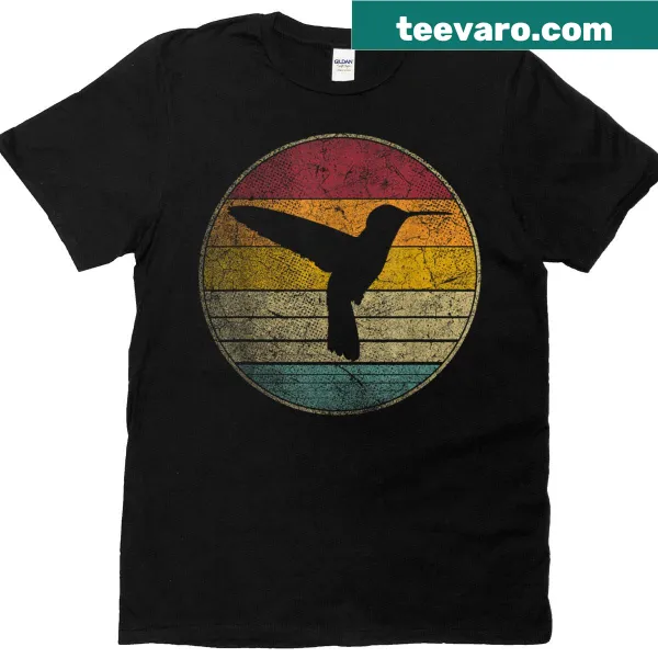 Vintage graphic of a hummingbird on T-shirt.