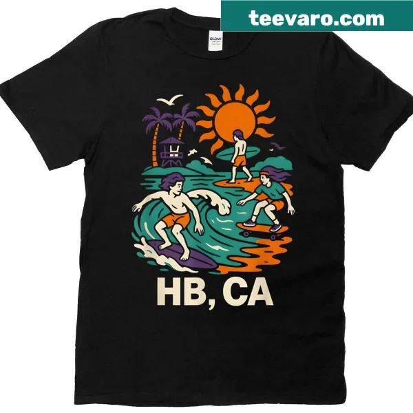 Vintage Huntington Beach surfing T-shirt with distressed logo
