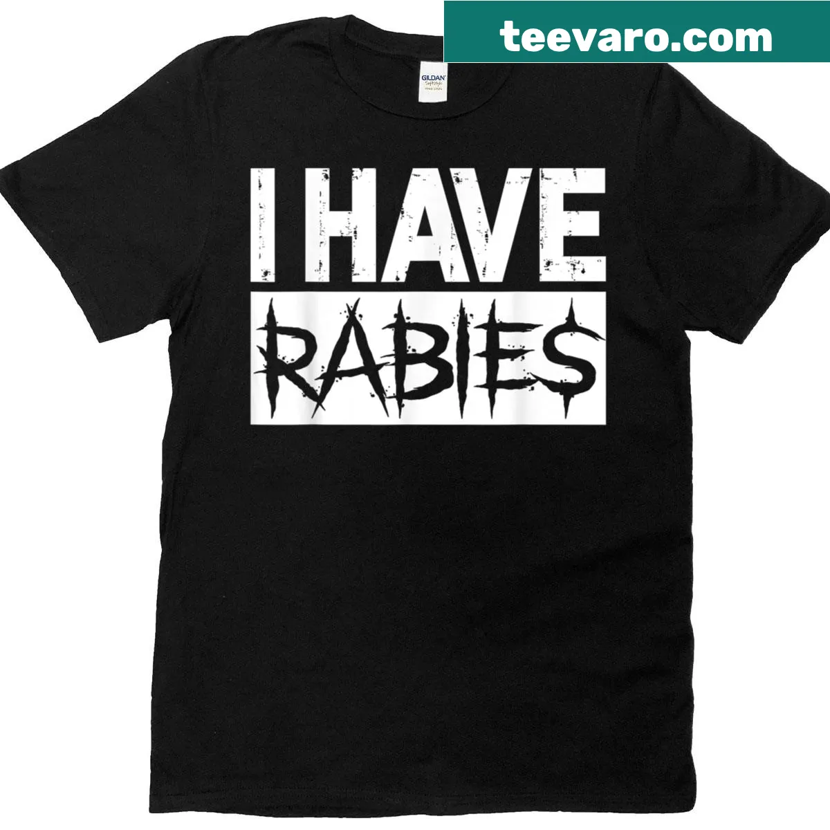 Vintage-style T-shirt with humorous 'I Have Rabies' text for men and women — on a men's t-shirt