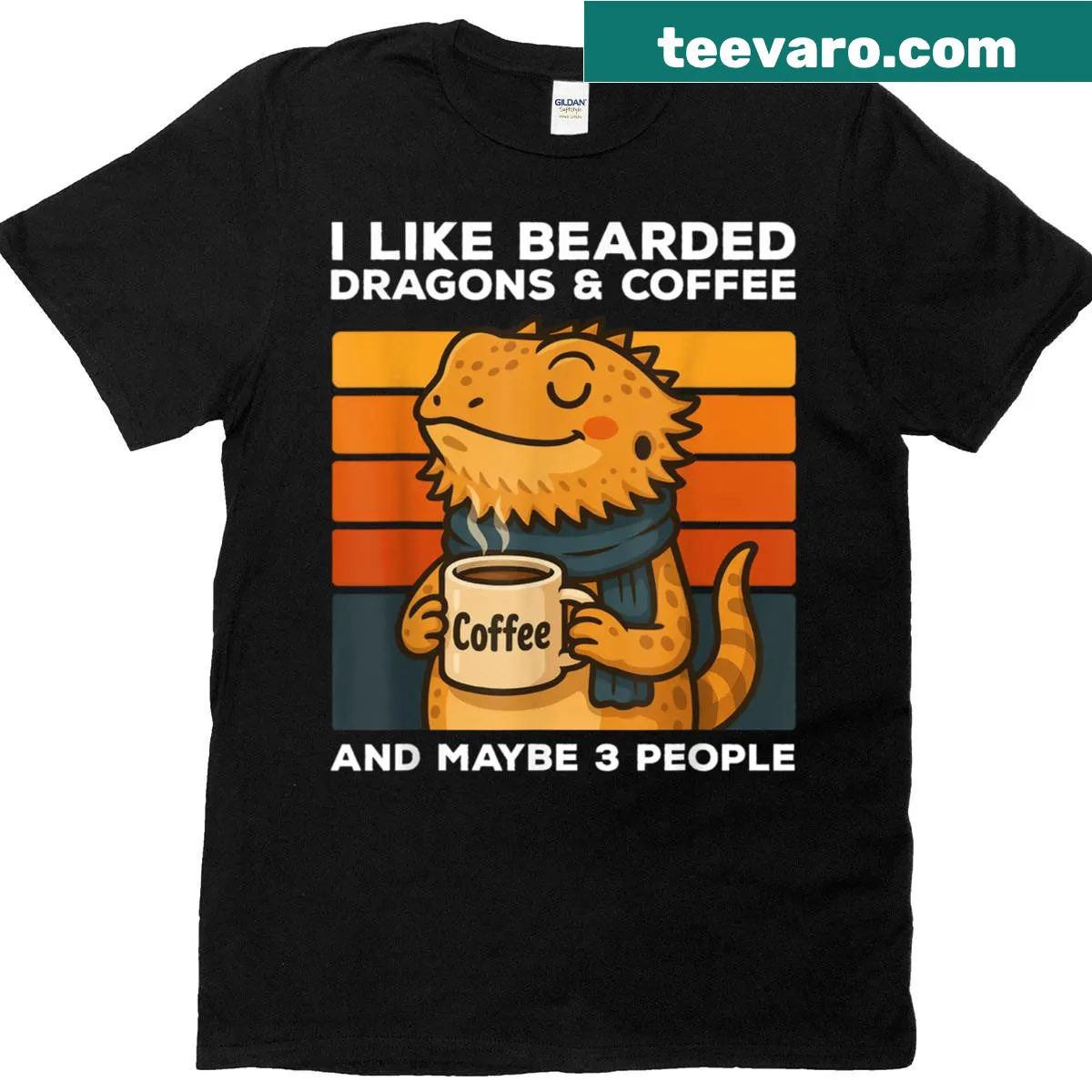 Vintage T-shirt with humorous text about bearded dragons and coffee — on a men's t-shirt