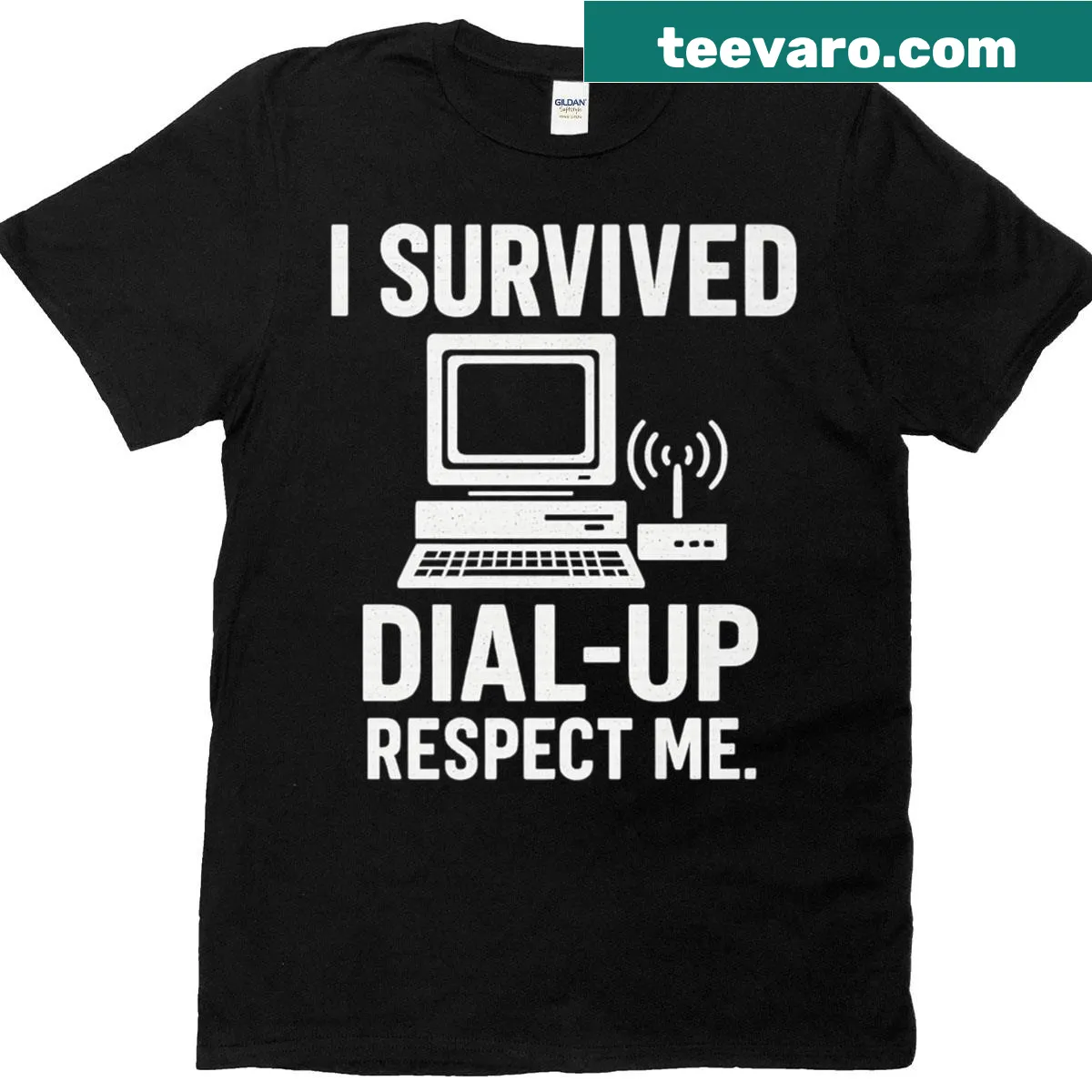 Vintage t-shirt celebrating dial-up internet nostalgia — on a men's t-shirt