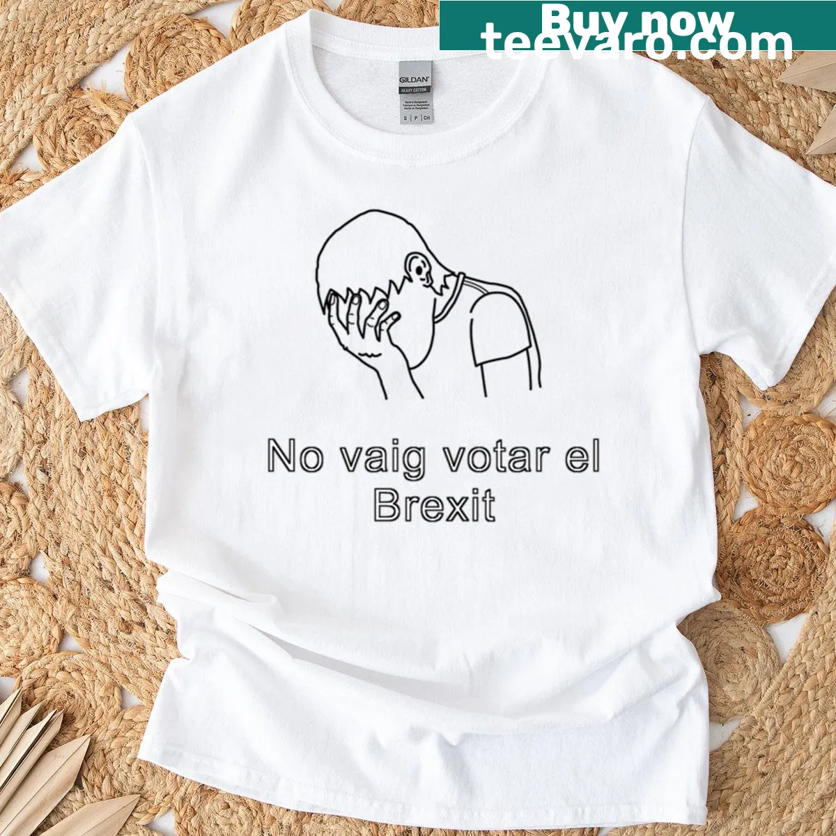 Humorous T-shirt with the text 'In Catalan I Didn't Vote for Brexit' — on a men's t-shirt