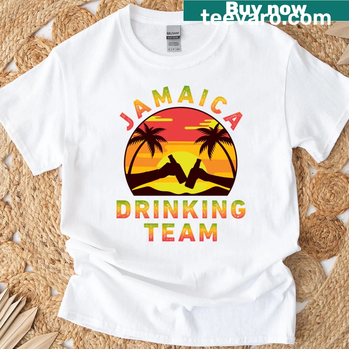 Funny Jamaica Drinking Team T-shirt with playful typography — on a men's t-shirt