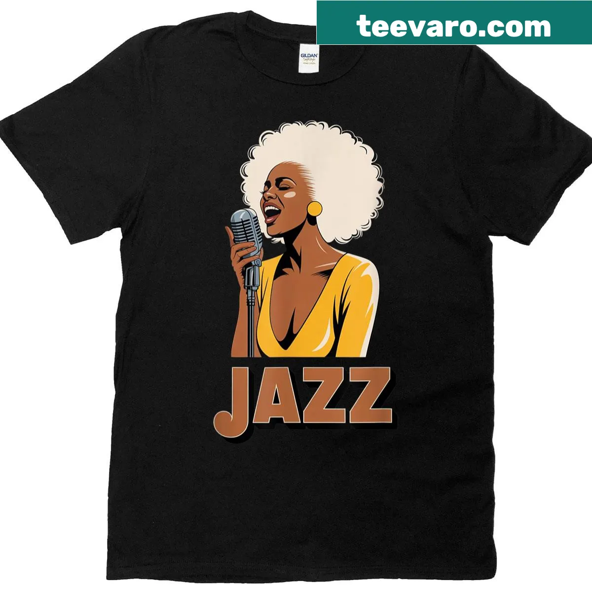 Afro retro vintage music t-shirt with jazzy graphics — on a men's t-shirt