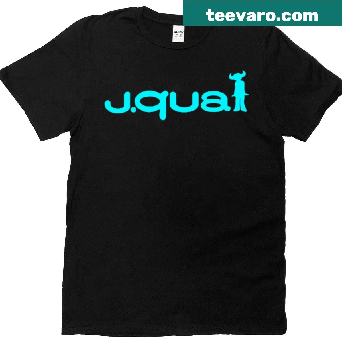 Minimalist typographic design 'Jquai' on a t-shirt — on a men's t-shirt