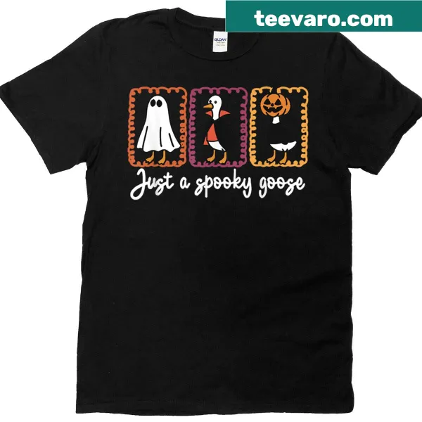 Funny Halloween t-shirt with a goofy goose graphic and humorous text