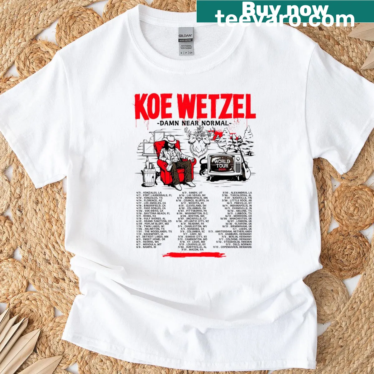 Graphic design celebrating Koe Wetzel on T-shirt — on a men's t-shirt