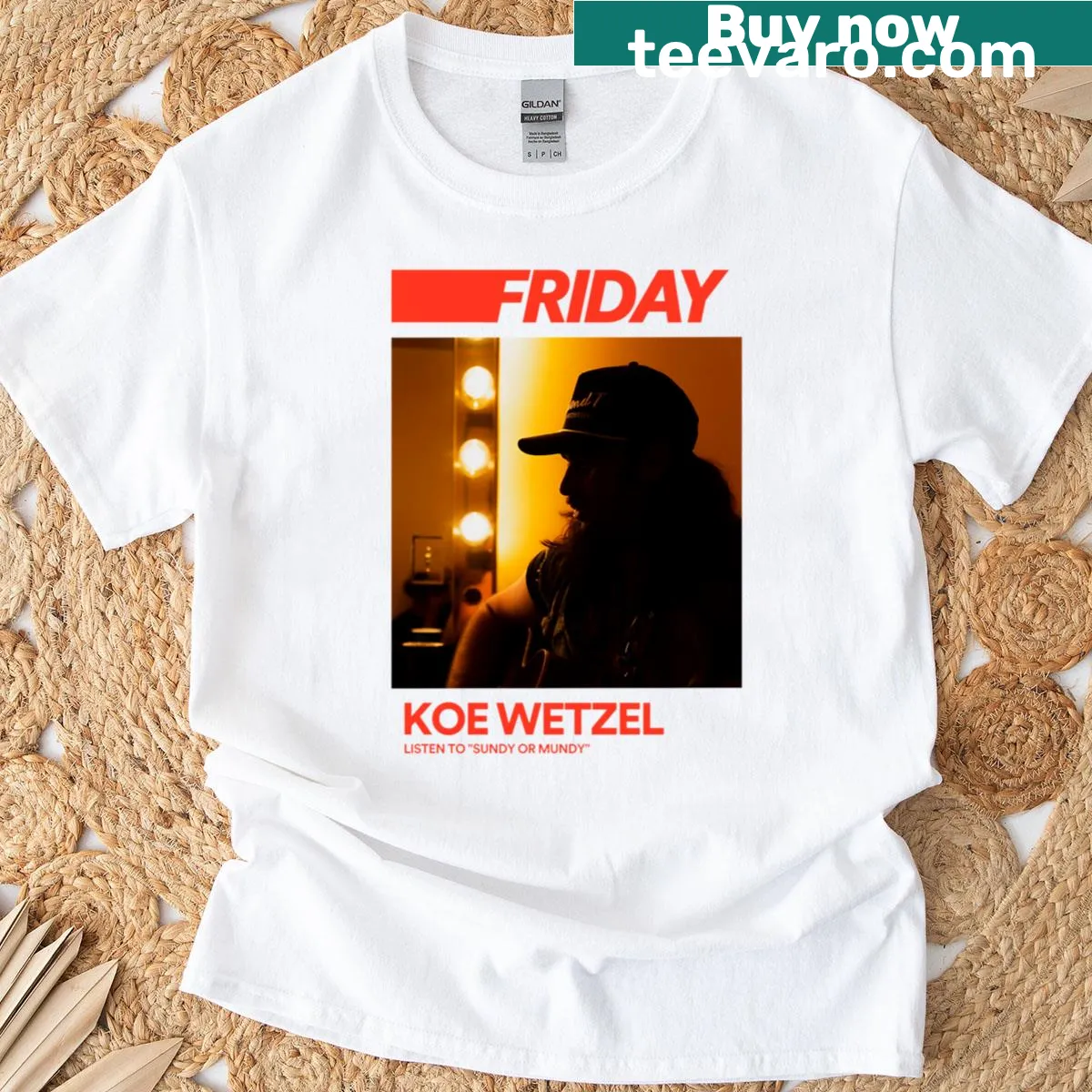 Illustrated Koe Wetzel design T-shirt with dynamic graphics — on a men's t-shirt