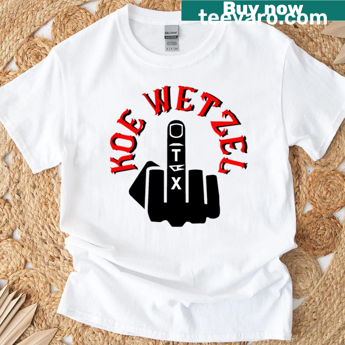 Funny Koe Wetzel graphic T-shirt with playful illustration — on a men's t-shirt