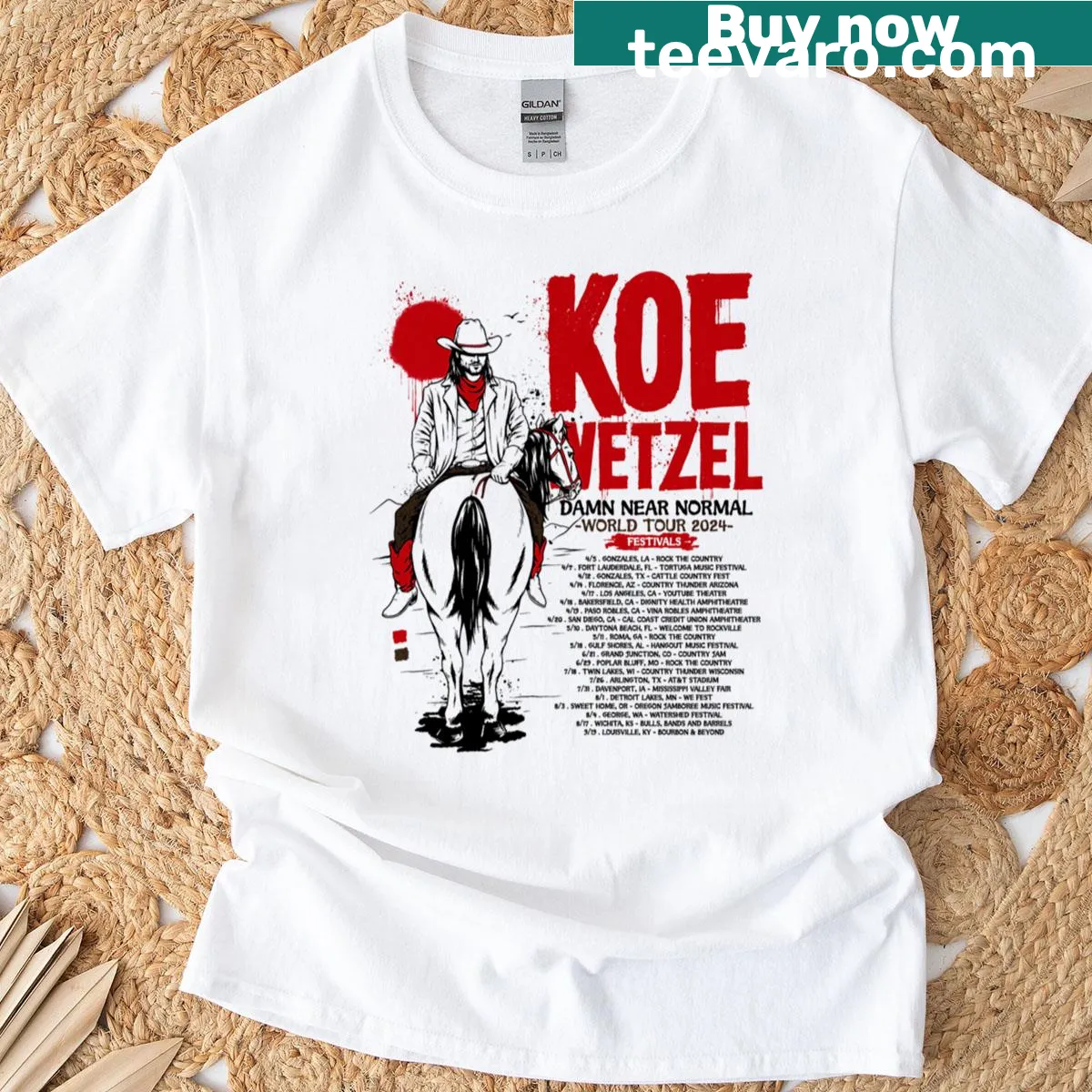 Stylish T-shirt featuring a bold design inspired by Koe Wetzel's music. — on a men's t-shirt