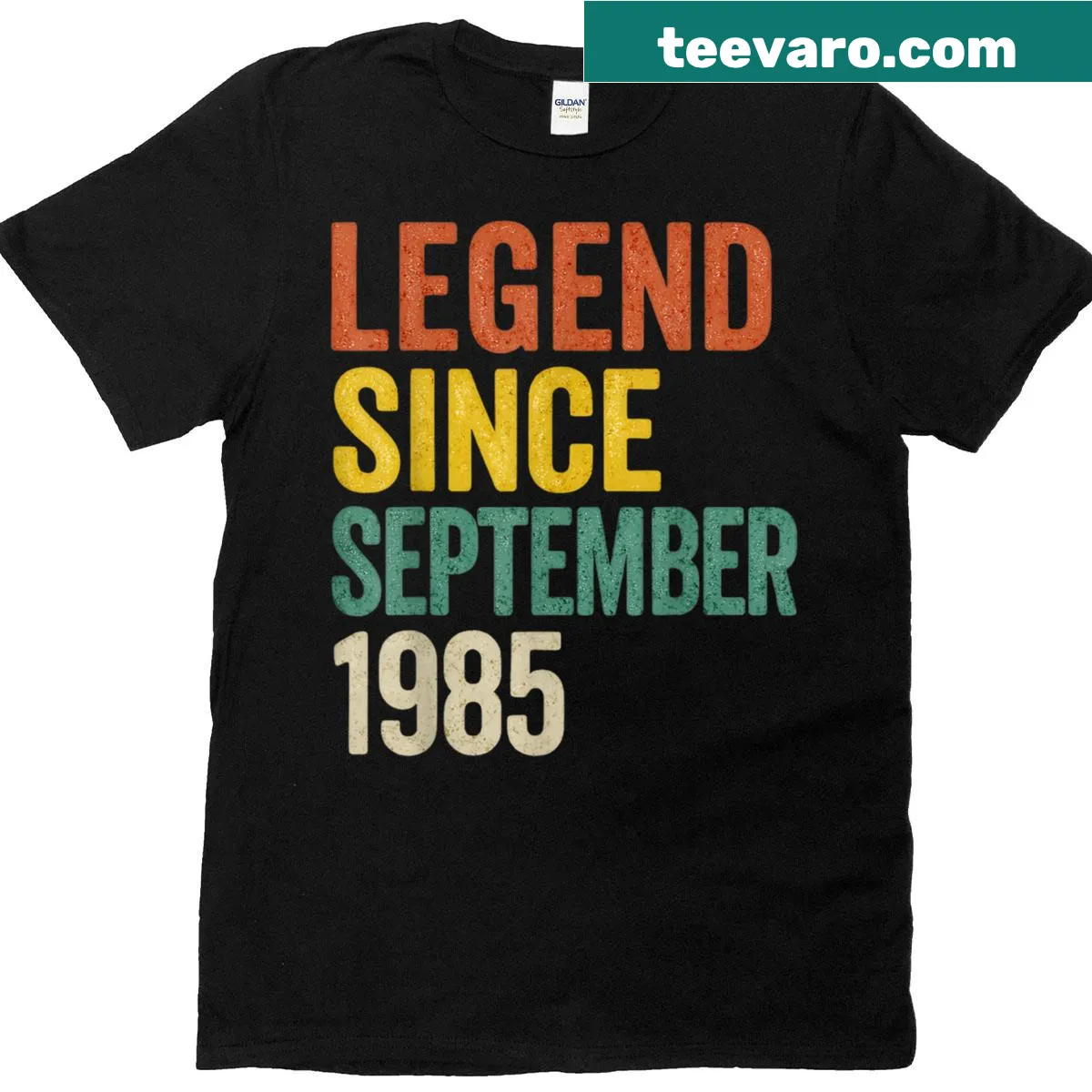 Retro t-shirt for 40th birthday with 'Legend Since September 1985' text — on a men's t-shirt