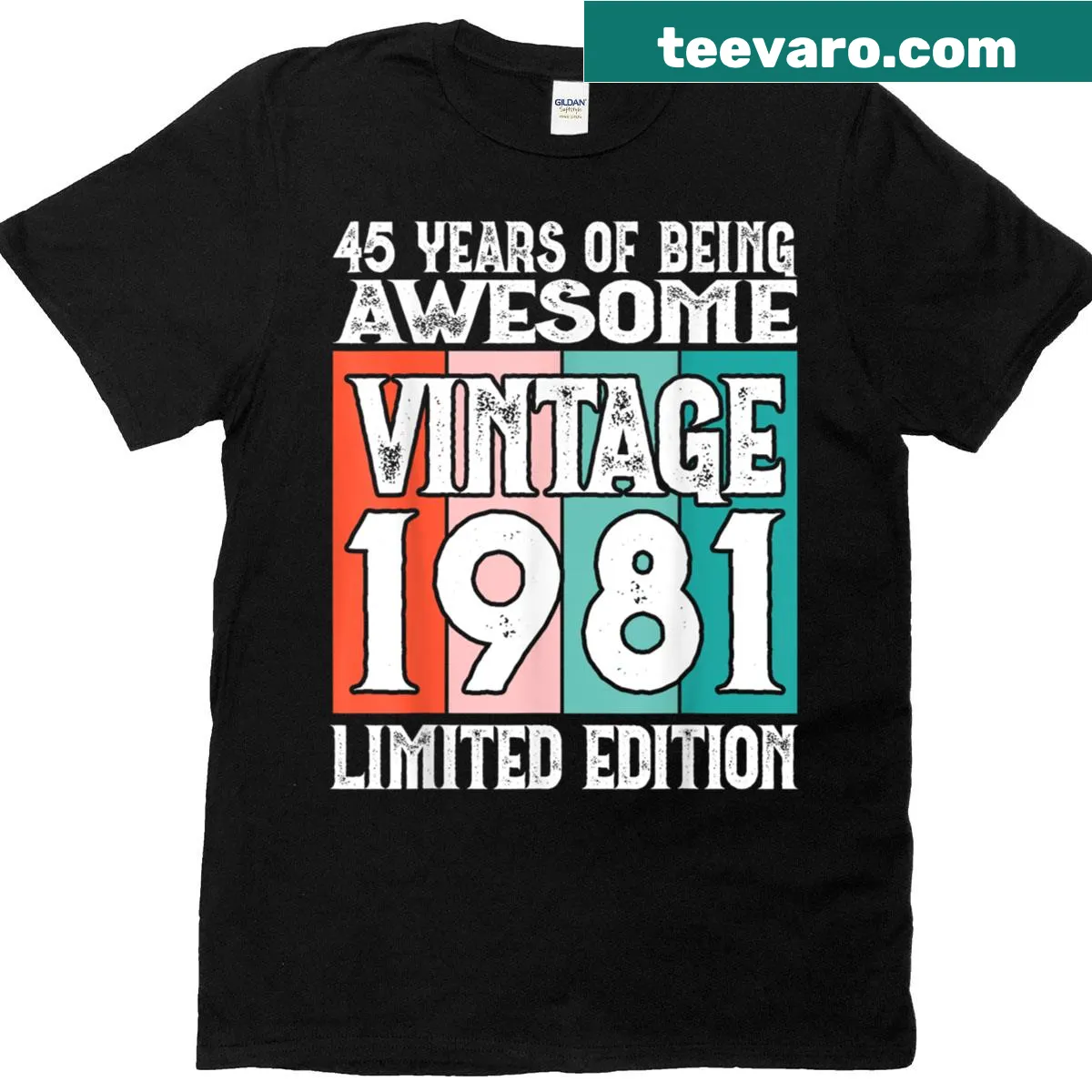 Vintage t-shirt for 45th birthday with 'Legendary Since 1981' text — on a men's t-shirt