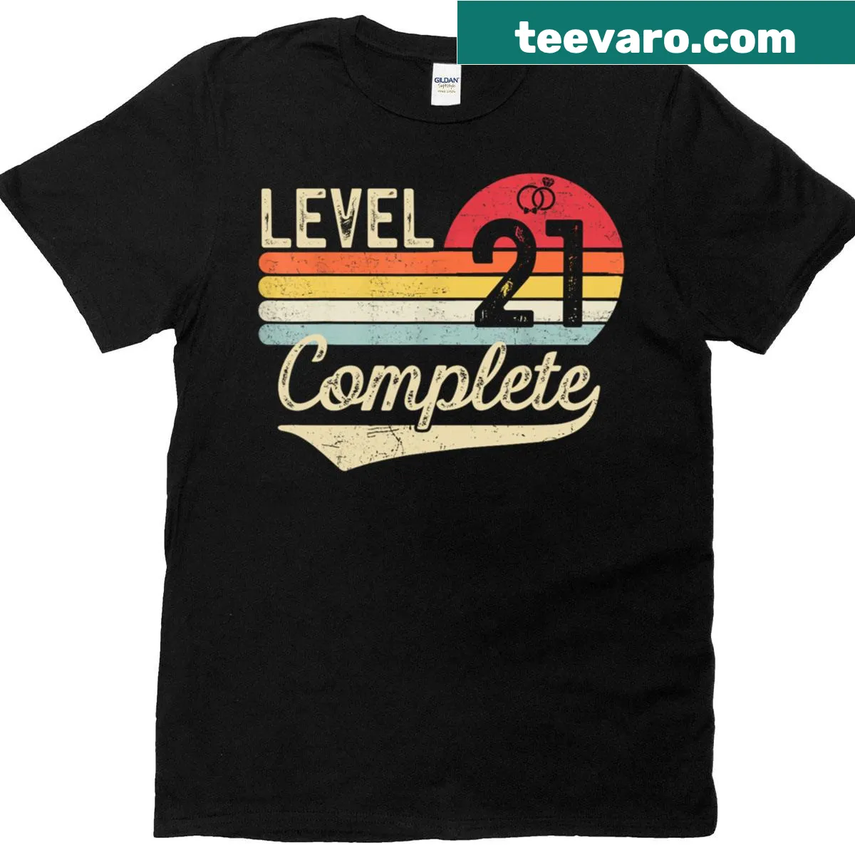T-shirt celebrating 21st wedding anniversary with Level 21 design — on a men's t-shirt