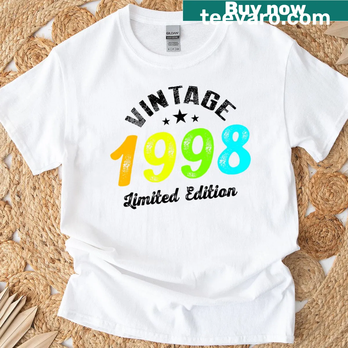 Vintage 1998 T-shirt with faded print celebrating the year — on a men's t-shirt