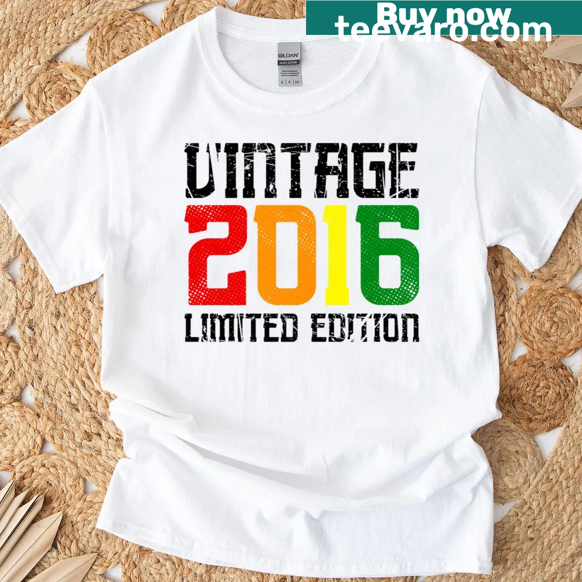 Vintage 2016 T-shirt with distressed print for a nostalgic appearance — on a men's t-shirt