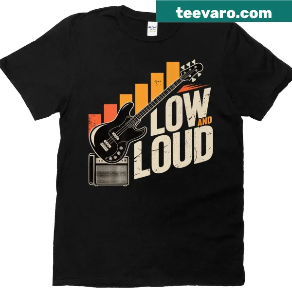 Vintage style bass guitar and amp graphic T-shirt