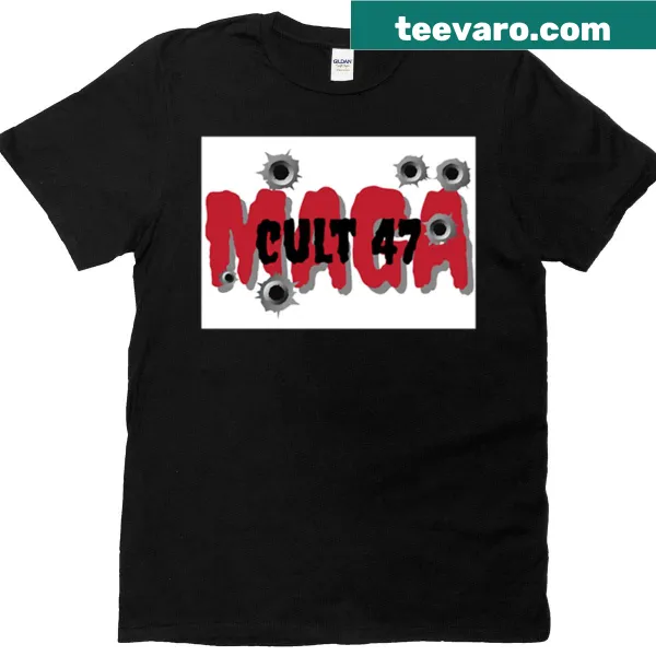T-shirt featuring the phrase 'Maga - Cult 47' in bold text design