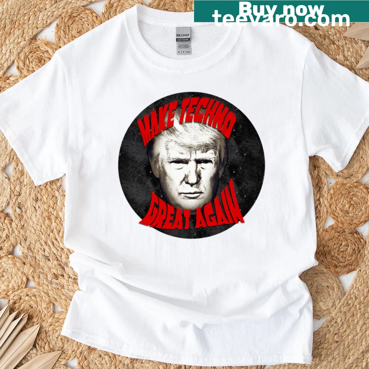 Oversized T-shirt with 'Make Techno Great Again' parody phrase — on a men's t-shirt