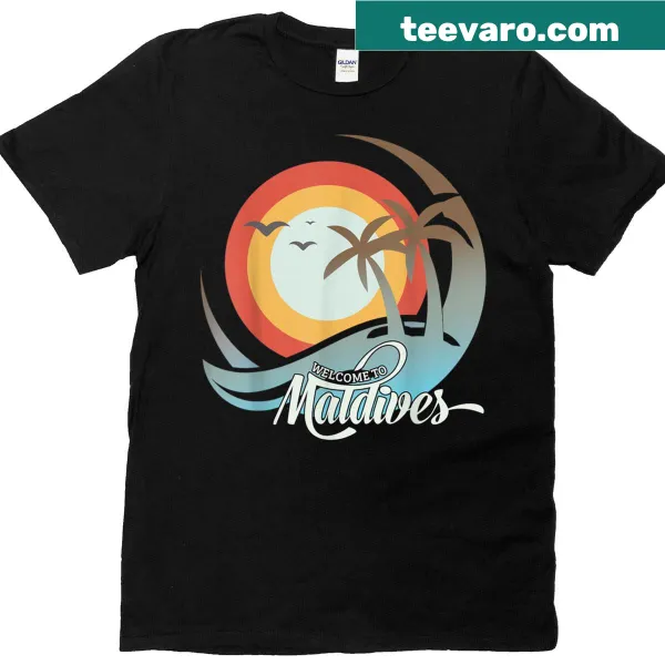 Maldives beach T-shirt with palm trees and waves