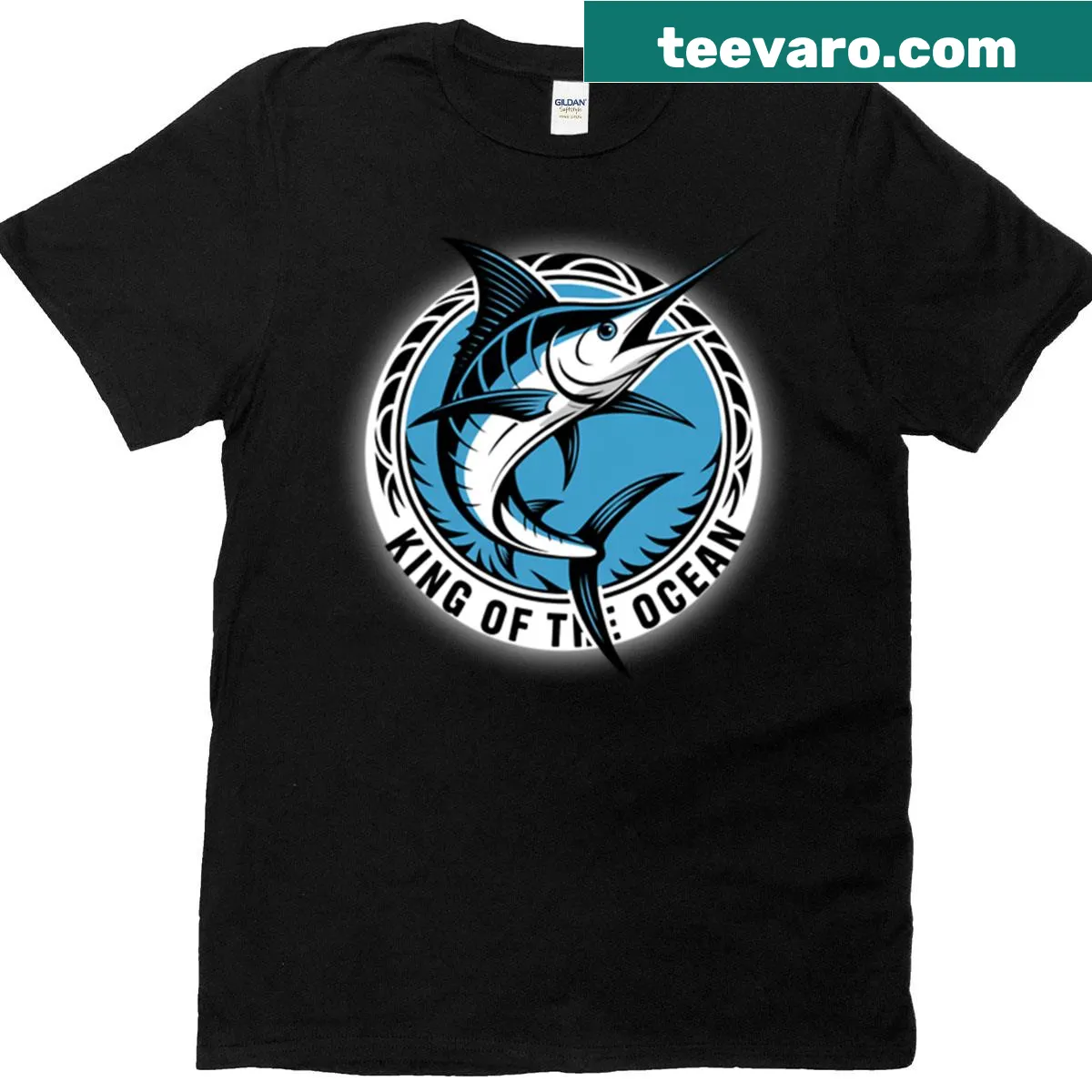 T-shirt featuring a logo design of a marlin, symbolizing deep-sea fishing — on a men's t-shirt