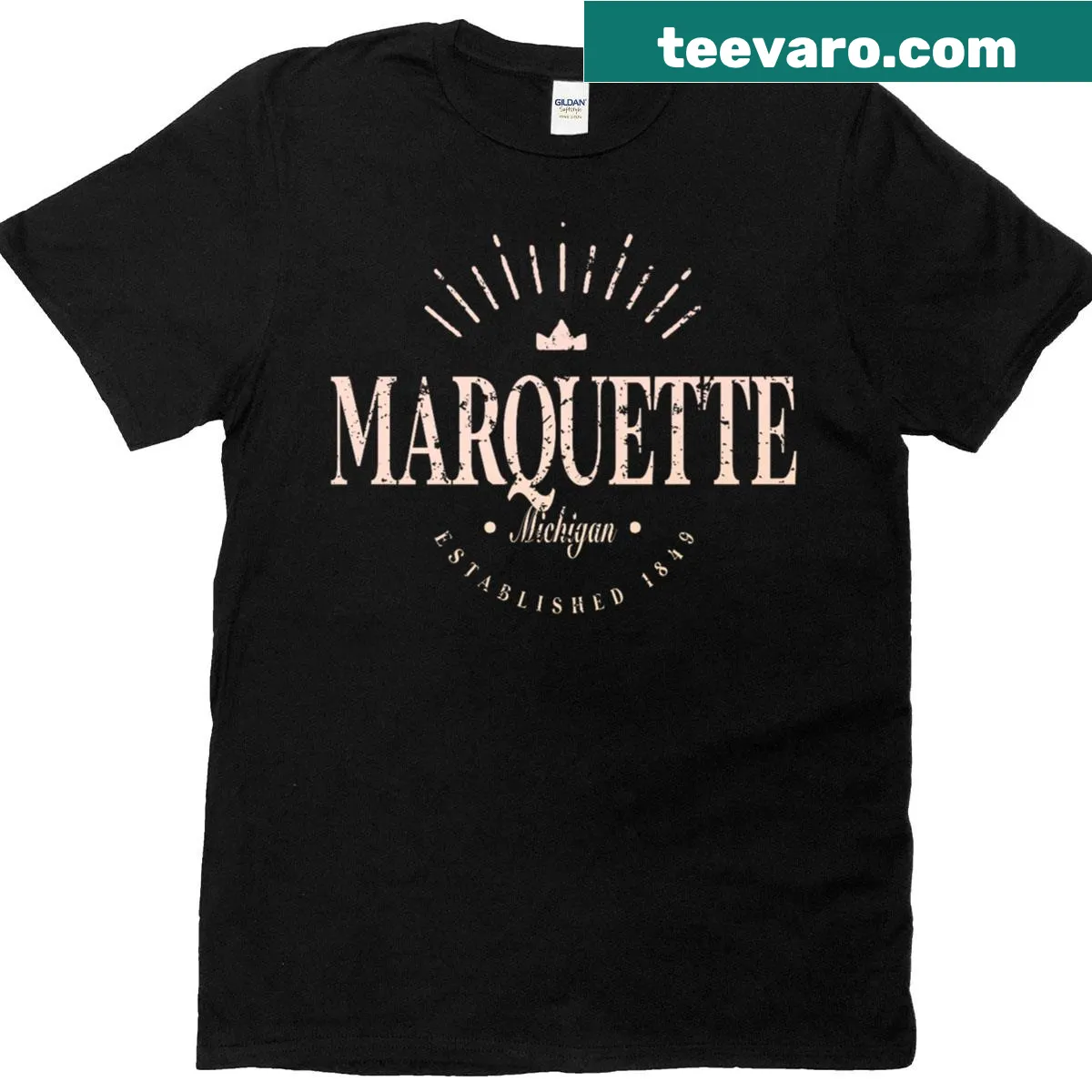 Stylish Marquette Michigan t-shirt featuring modern typography — on a men's t-shirt