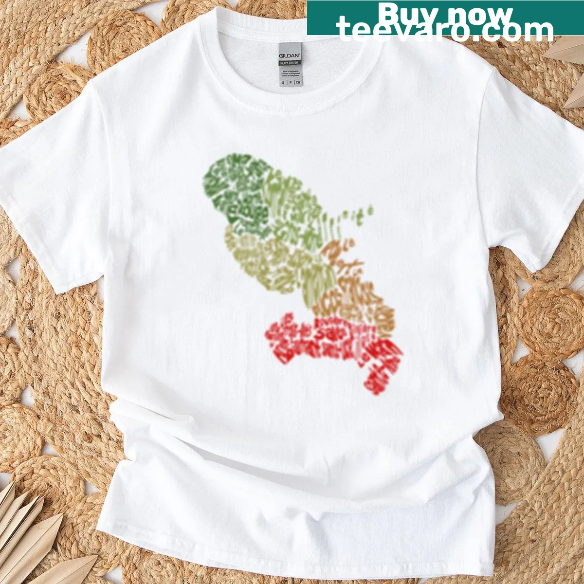 Minimalist T-shirt with a small logo inspired by Martinique. — on a men's t-shirt