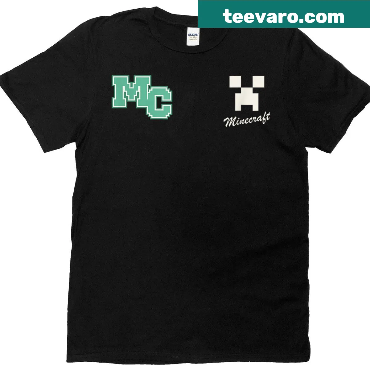 Vintage Minecraft Creeper icon t-shirt with varsity style — on a men's t-shirt