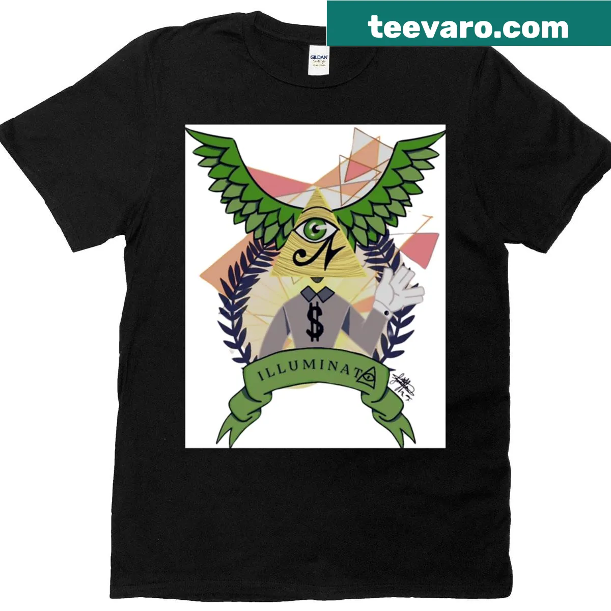 Illuminati symbol graphic t-shirt with an all-seeing eye — on a men's t-shirt