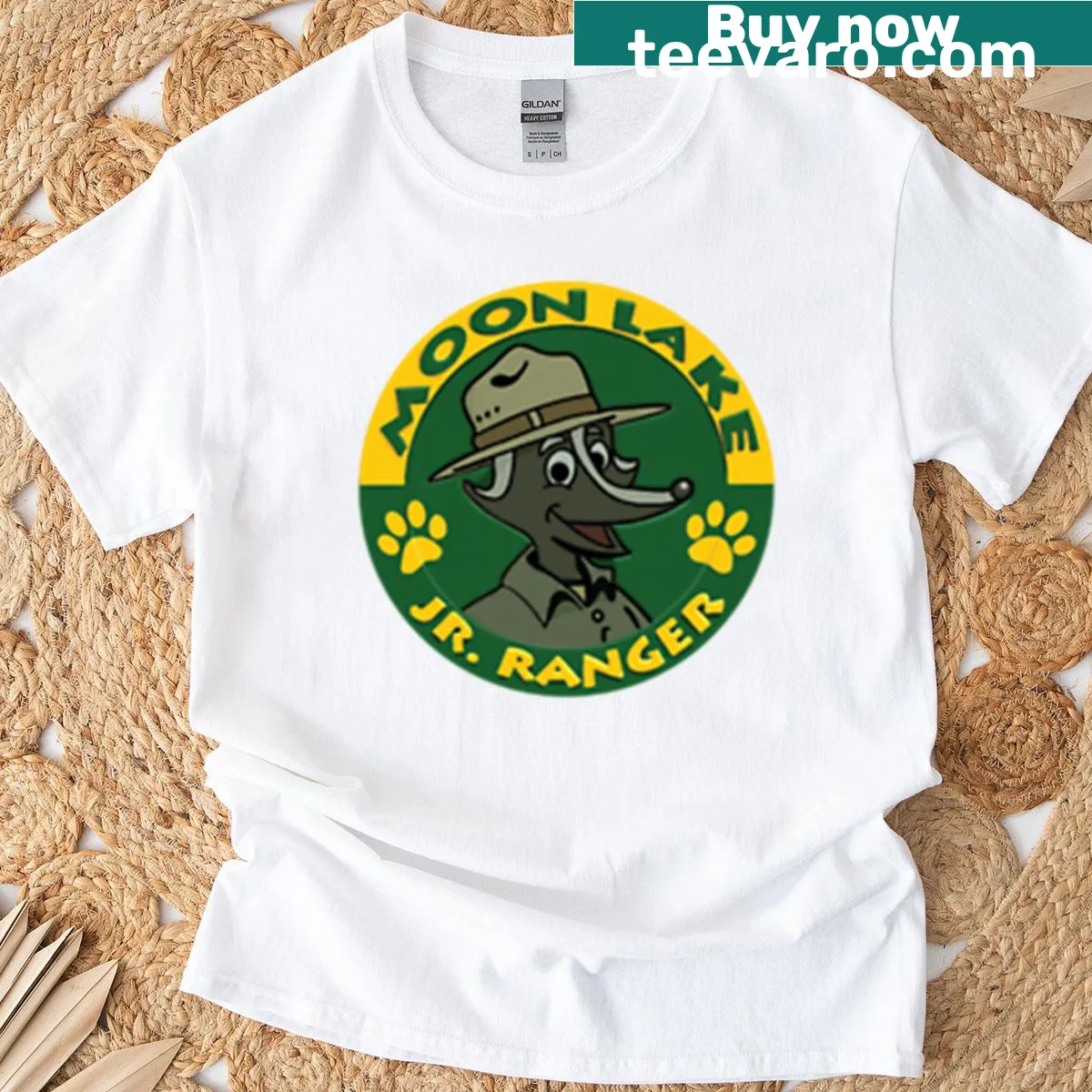 Junior ranger badge-inspired T-shirt for kids with nature elements — on a men's t-shirt