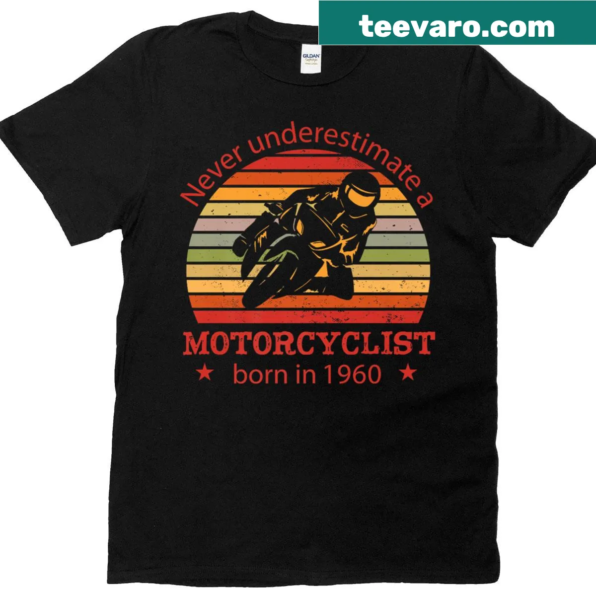 Vintage motorcycle T-shirt for bikers born in 1960 — on a men's t-shirt