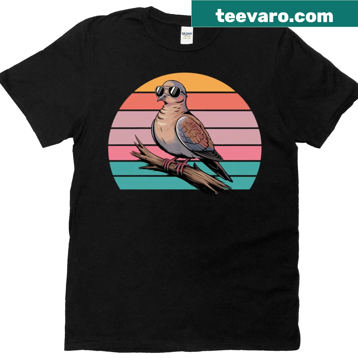Vintage retro t-shirt featuring a dove in sunglasses design — on a men's t-shirt