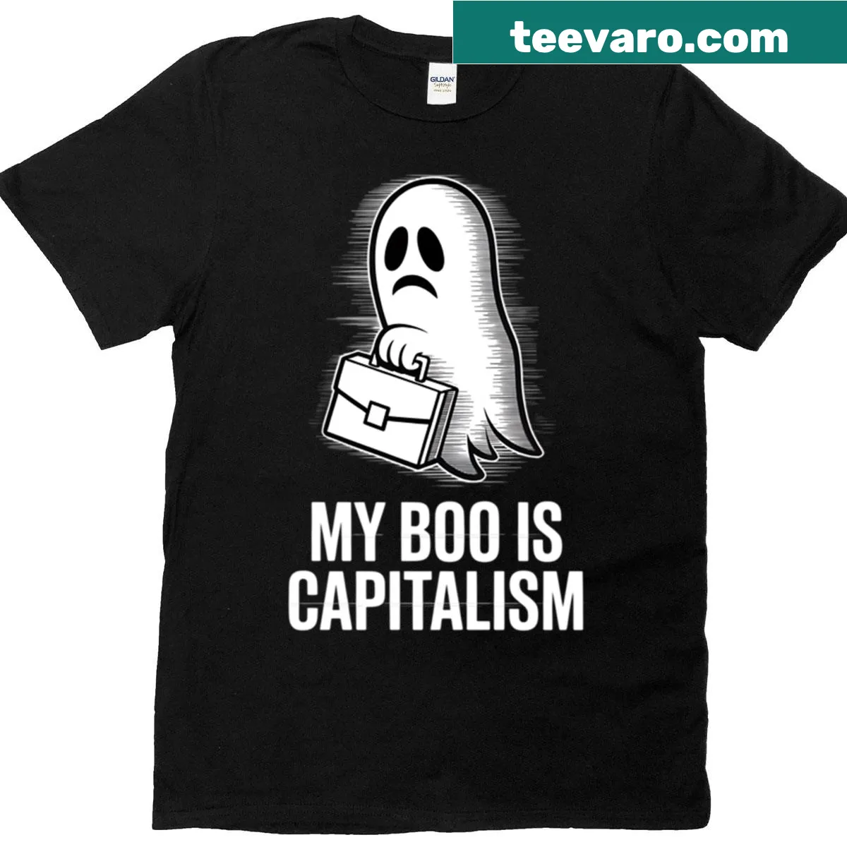 T-shirt with humorous text 'My Boo Is Capitalism' in playful font — on a men's t-shirt