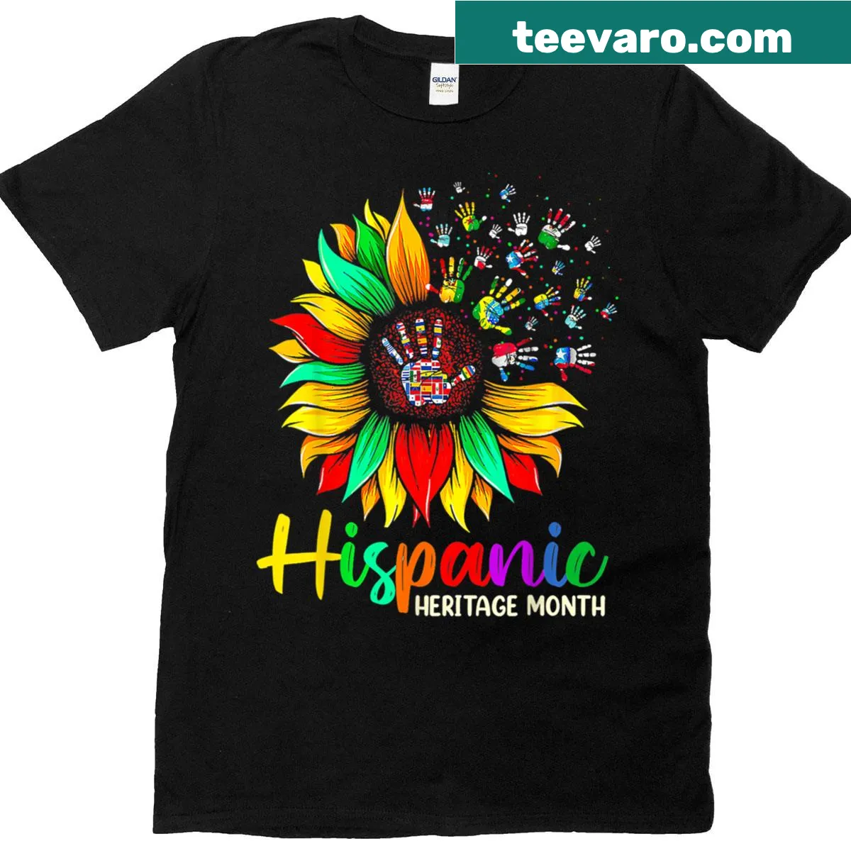 T-shirt featuring a sunflower design for National Hispanic Heritage Month — on a men's t-shirt