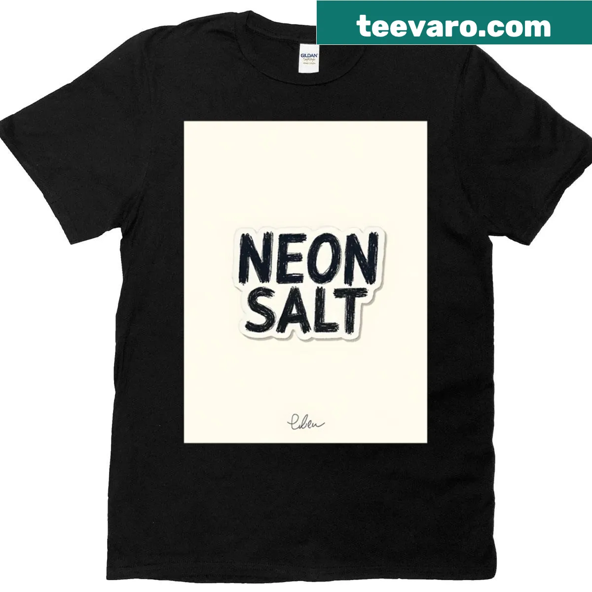 Neon Salt T-shirt with bold typography — on a men's t-shirt