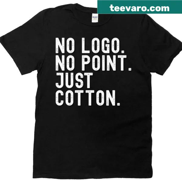 Minimalist t-shirt with text emphasizing anti-branding