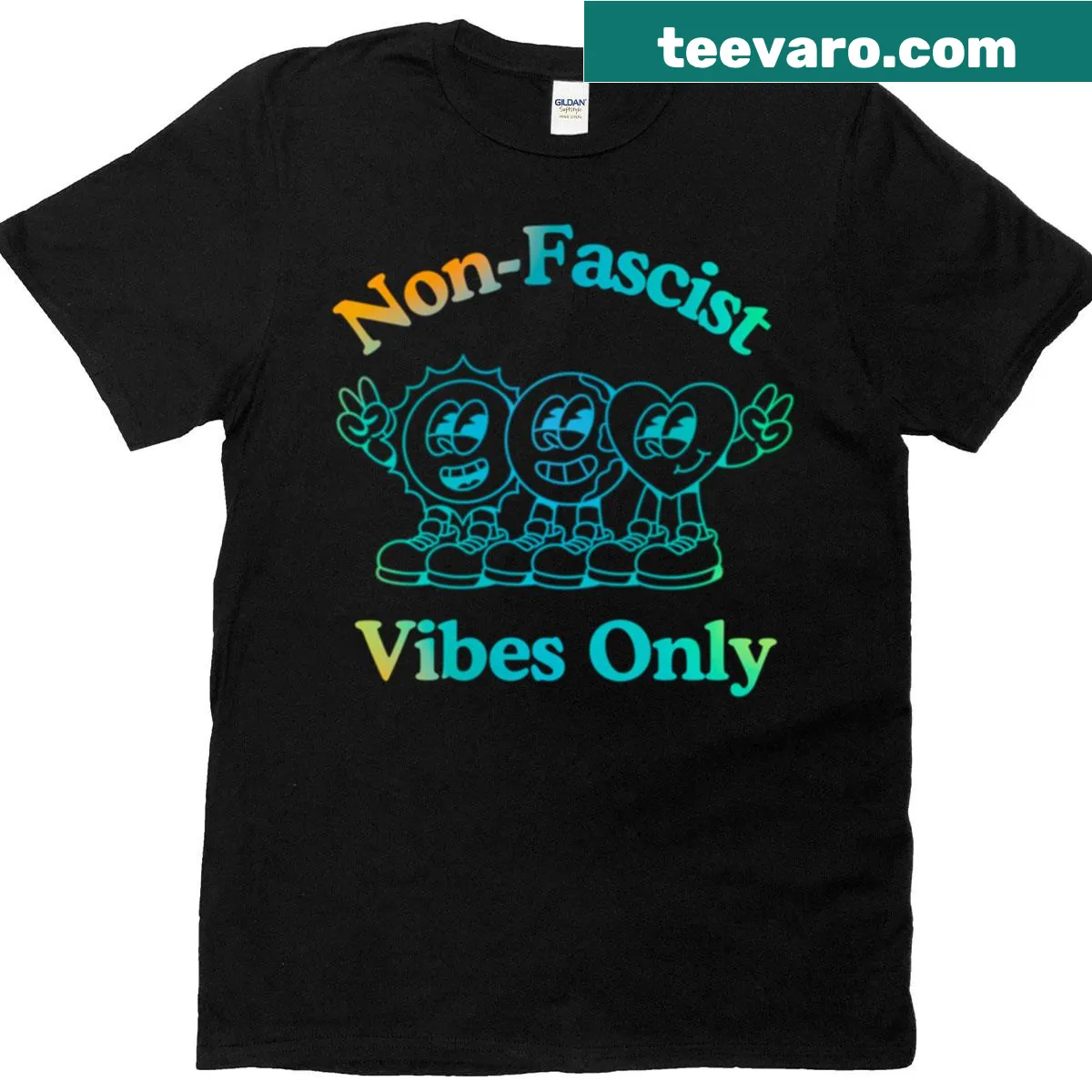 Non-fascist vibes only t-shirt with bold typography — on a men's t-shirt