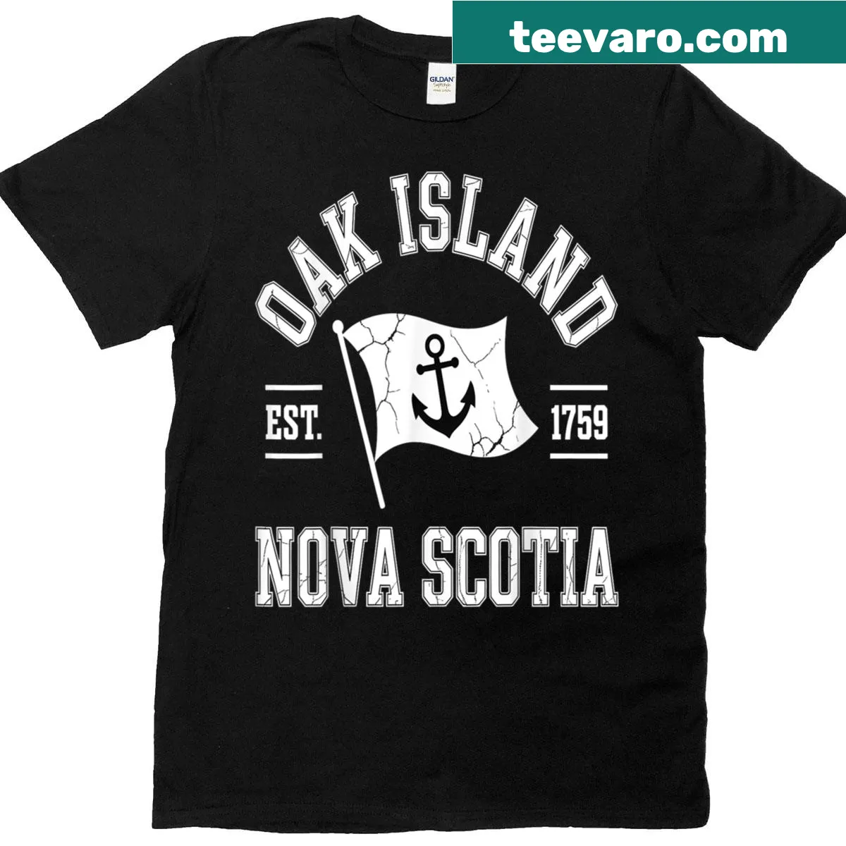 Vintage anchor graphic T-shirt inspired by Oak Island — on a men's t-shirt