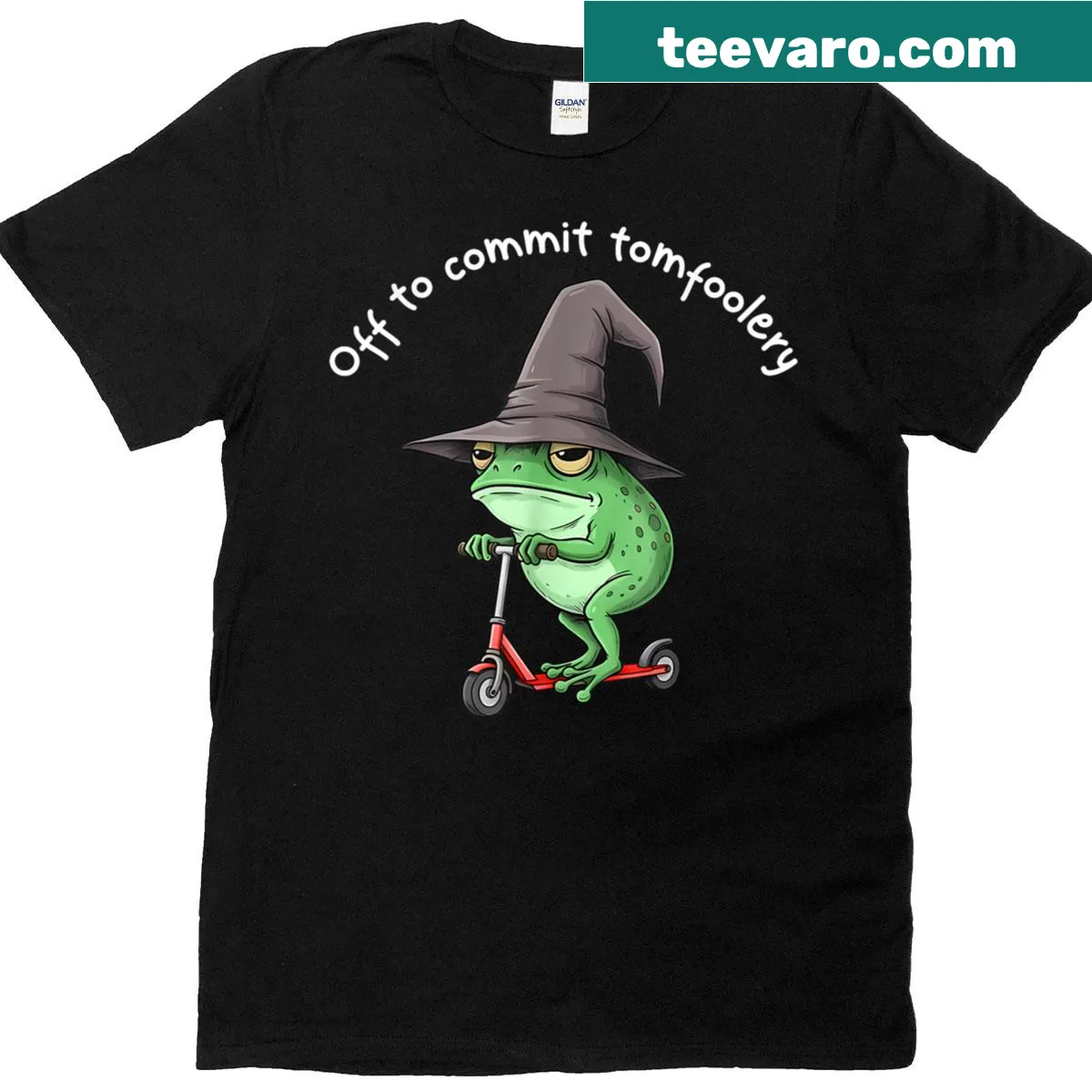 Vintage cartoon frog and toad wizard t-shirt with playful saying — on a men's t-shirt