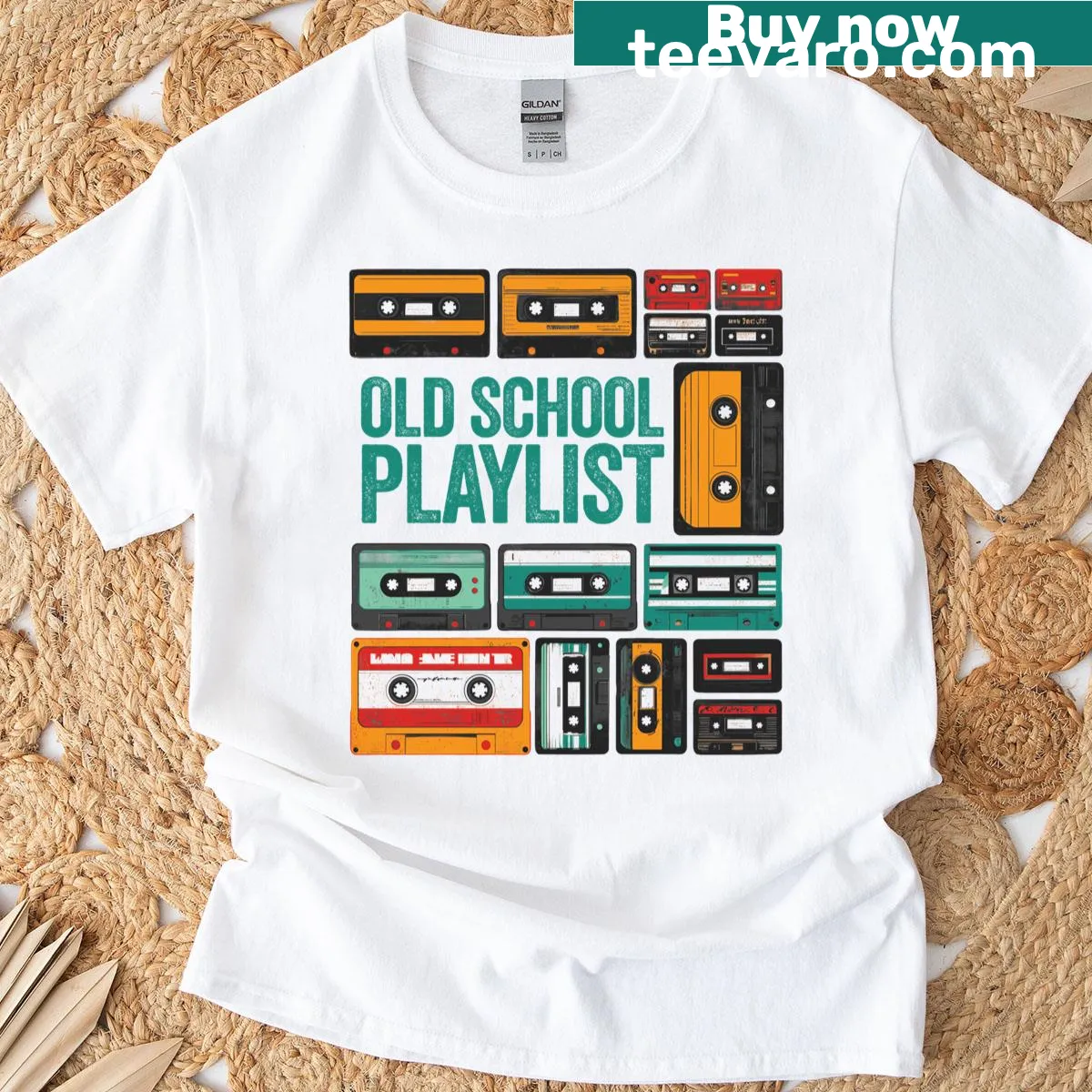 Vintage cassette graphic on a nostalgic music T-shirt. — on a men's t-shirt