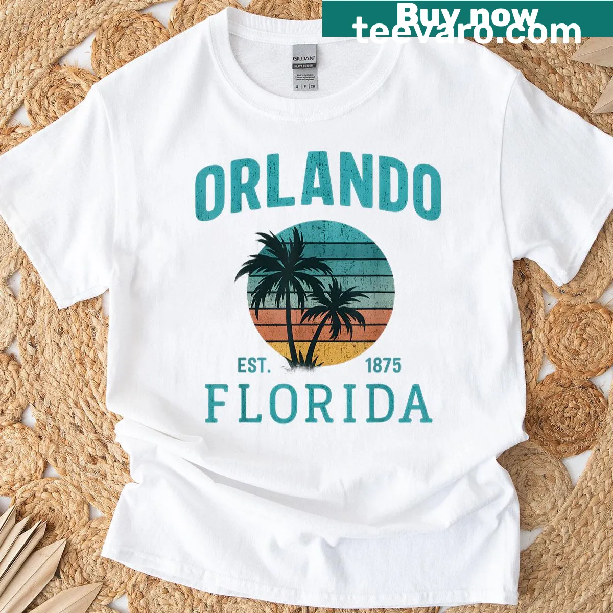 Vintage palm tree design T-shirt celebrating Florida beaches — on a men's t-shirt