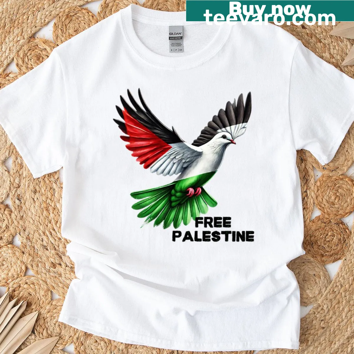 T-shirt featuring a peace dove and Palestinian flag for activism — on a men's t-shirt
