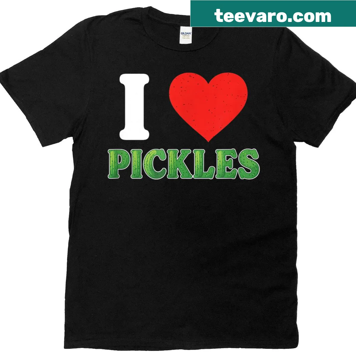 Vintage-style distressed T-shirt featuring pickles graphic — on a men's t-shirt