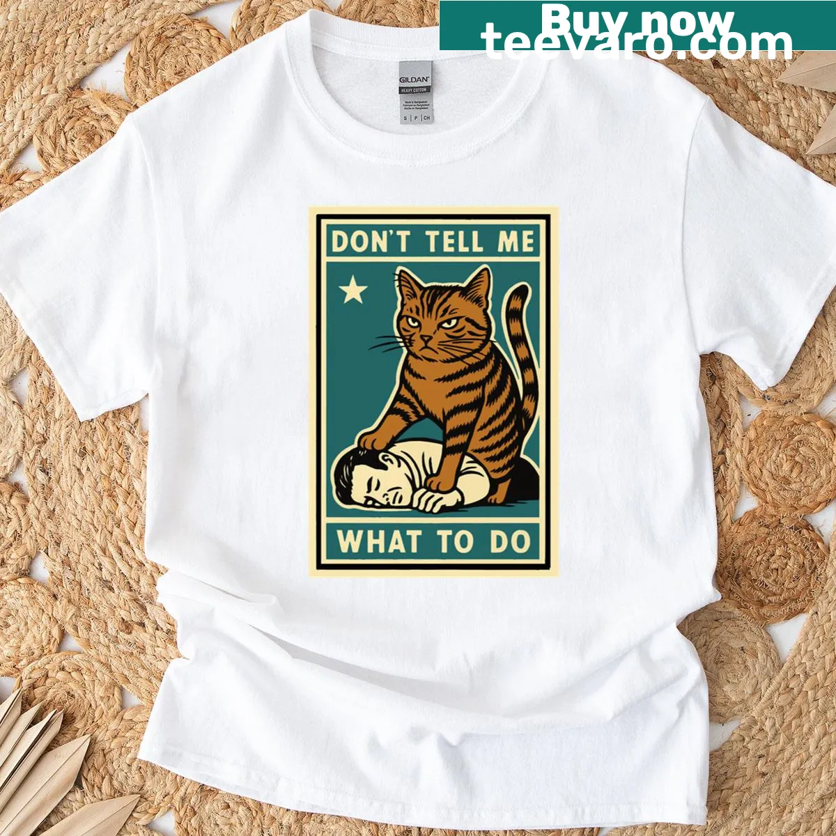 Playful pop art graphic of a rebellious cat on an oversized T-shirt. — on a men's t-shirt