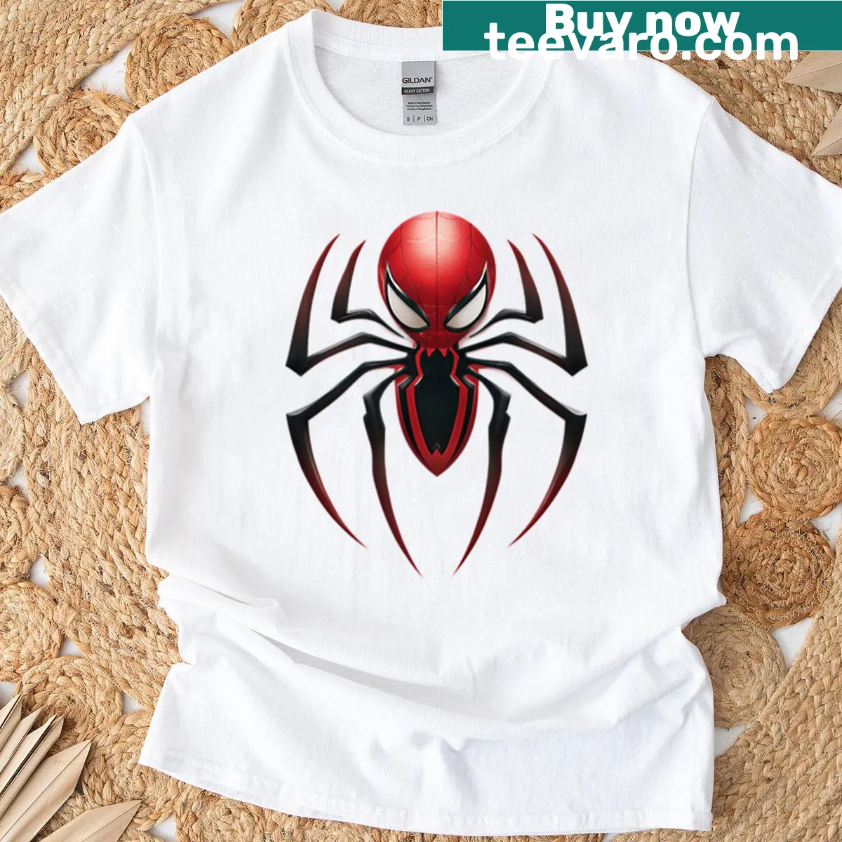 Intricate spider emblem T-shirt featuring detailed design — on a men's t-shirt